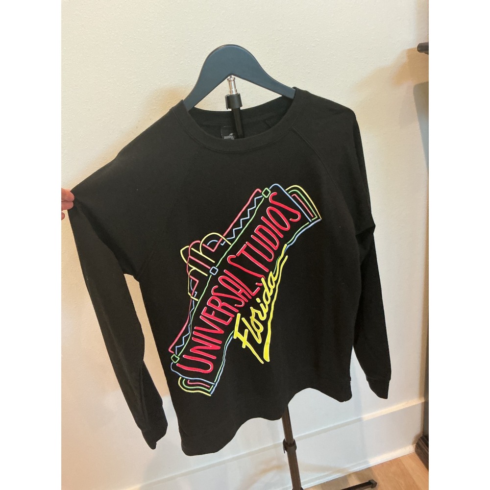 Universal Studios Florida Sweatshirt  Medium Black Neon Graphic Pullover